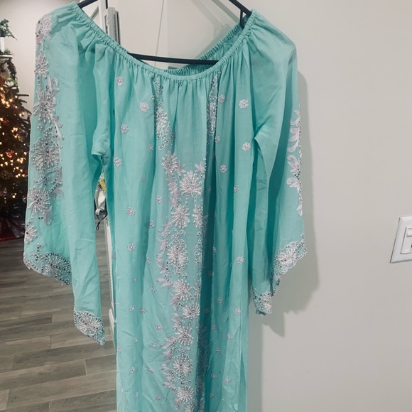 TAJ by Sabrina Crippa Dresses & Skirts - Taj by Sabrina Crippa Aqua Long Embellished Dress